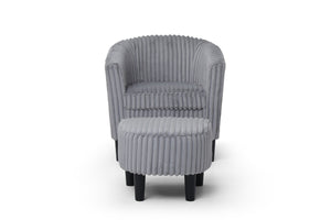 English Elm Salem Faux Leather Accent Chair and Ottoman Set with Baseball Stitch Tailored Seating Gray B078P498676