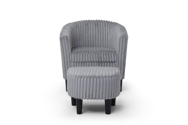 English Elm Salem Faux Leather Accent Chair and Ottoman Set with Baseball Stitch Tailored Seating Gray B078P498676