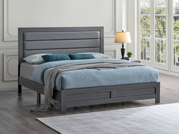 English Elm Plano Full Bed with Faux Leather Headboard and Wood Grain Laminate Modern Frame Gray B078P498677