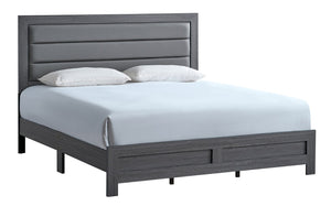 English Elm Plano Full Bed with Faux Leather Headboard and Wood Grain Laminate Modern Frame Gray B078P498677