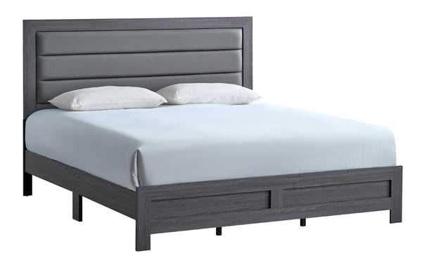 English Elm Plano Full Bed with Faux Leather Headboard and Wood Grain Laminate Modern Frame Gray B078P498677
