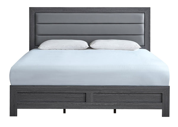 English Elm Plano Full Bed with Faux Leather Headboard and Wood Grain Laminate Modern Frame Gray B078P498677