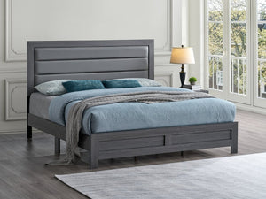 English Elm Plano King Bed Faux Leather Padded Headboard Wood Grain Laminate Frame Bedroom Gray B078P498678