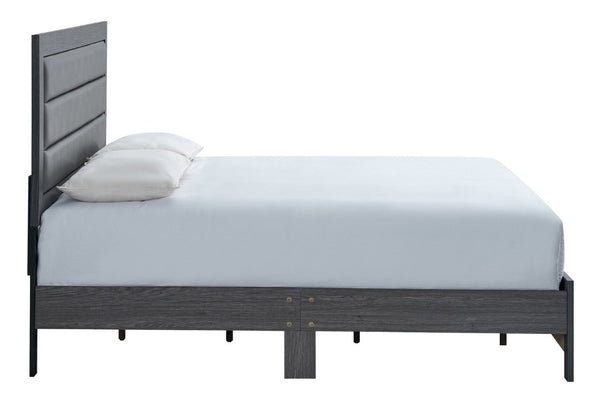 English Elm Plano King Bed Faux Leather Padded Headboard Wood Grain Laminate Frame Bedroom Gray B078P498678