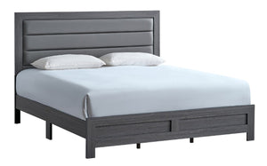 English Elm Plano King Bed Faux Leather Padded Headboard Wood Grain Laminate Frame Bedroom Gray B078P498678