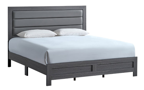 English Elm Plano King Bed Faux Leather Padded Headboard Wood Grain Laminate Frame Bedroom Gray B078P498678