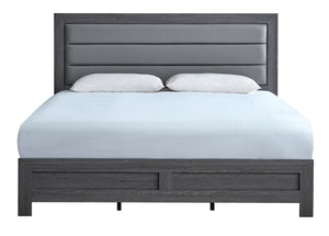 English Elm Plano King Bed Faux Leather Padded Headboard Wood Grain Laminate Frame Bedroom Gray B078P498678