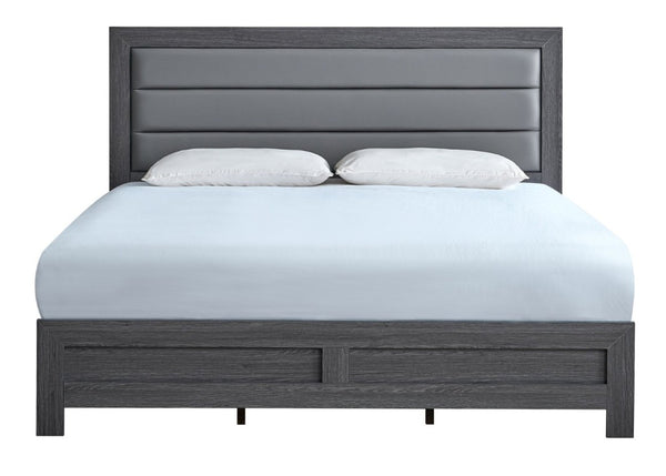 English Elm Plano King Bed Faux Leather Padded Headboard Wood Grain Laminate Frame Bedroom Gray B078P498678