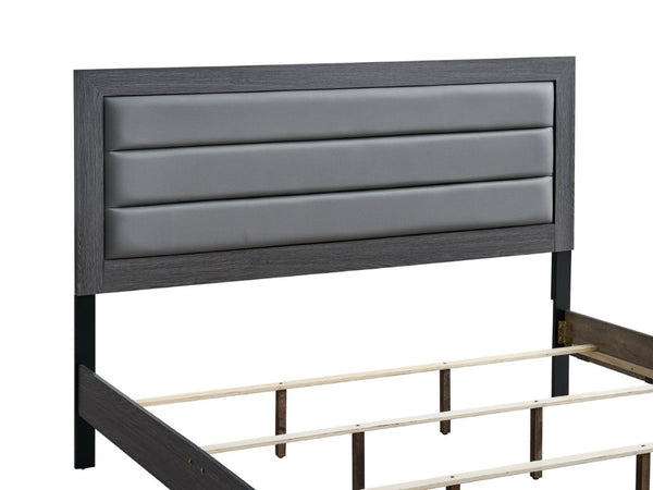 English Elm Plano King Bed Faux Leather Padded Headboard Wood Grain Laminate Frame Bedroom Gray B078P498678