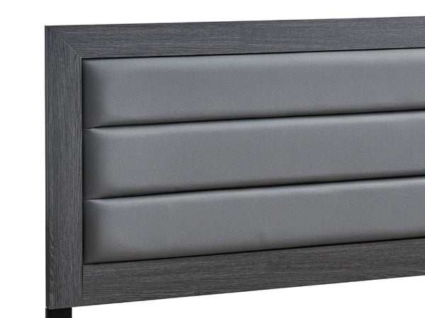 English Elm Plano King Bed Faux Leather Padded Headboard Wood Grain Laminate Frame Bedroom Gray B078P498678
