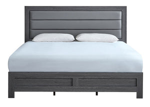 English Elm Plano Queen Bed Upholstered Faux Leather Headboard Wood Grain Laminate Frame B078P498679