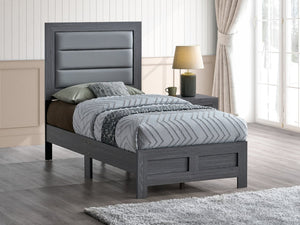 English Elm Plano Twin Bed Faux Leather Padded Headboard Wood Grain Laminate Frame Modern Youth Gray B078P498680