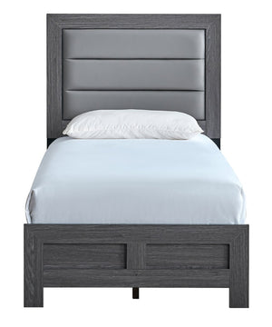 English Elm Plano Twin Bed Faux Leather Padded Headboard Wood Grain Laminate Frame Modern Youth Gray B078P498680