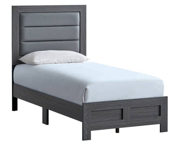 English Elm Plano Twin Bed Faux Leather Padded Headboard Wood Grain Laminate Frame Modern Youth Gray B078P498680