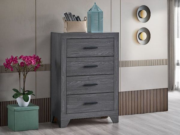 English Elm Plano Five Drawer Chest with Metal Hardware Wood Grain Laminate Modern Bedroom Storage Gray B078P498681