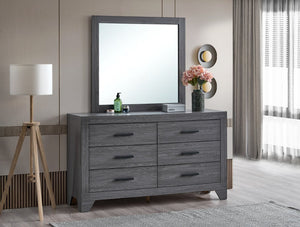 English Elm Plano Six Drawer Wide Dresser with Wood Grain Laminate and Modern Metal Hardware Gray B078P498682