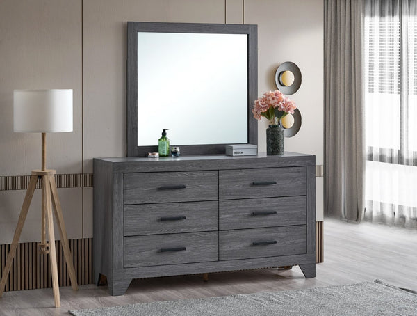English Elm Plano Six Drawer Wide Dresser with Wood Grain Laminate and Modern Metal Hardware Gray B078P498682