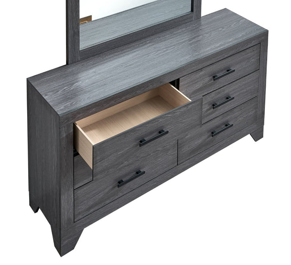 English Elm Plano Six Drawer Wide Dresser with Wood Grain Laminate and Modern Metal Hardware Gray B078P498682