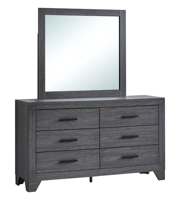 English Elm Plano Six Drawer Wide Dresser with Wood Grain Laminate and Modern Metal Hardware Gray B078P498682