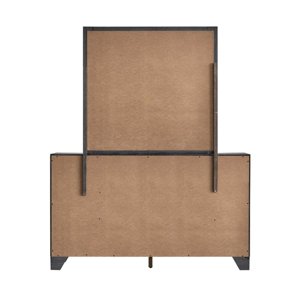 English Elm Plano Six Drawer Wide Dresser with Wood Grain Laminate and Modern Metal Hardware Gray B078P498682