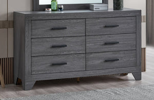 English Elm Plano Six Drawer Wide Dresser with Wood Grain Laminate and Modern Metal Hardware Gray B078P498682