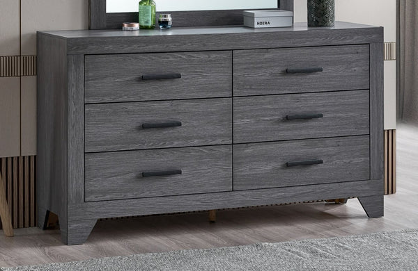 English Elm Plano Six Drawer Wide Dresser with Wood Grain Laminate and Modern Metal Hardware Gray B078P498682
