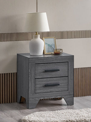English Elm Plano Two Drawer Nightstand with Dovetail Joinery and Sleek Metal Hardware for Modern Bedrooms Gray B078P498684