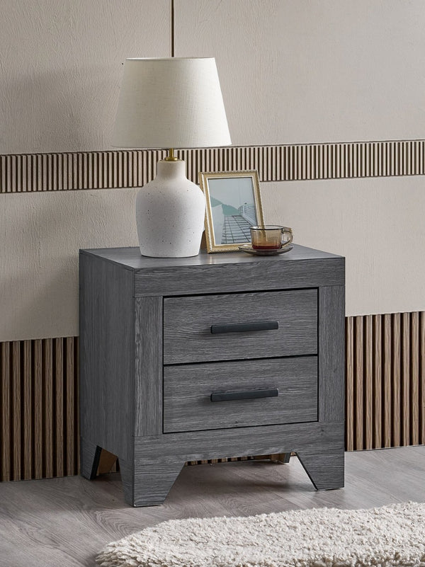 English Elm Plano Two Drawer Nightstand with Dovetail Joinery and Sleek Metal Hardware for Modern Bedrooms Gray B078P498684
