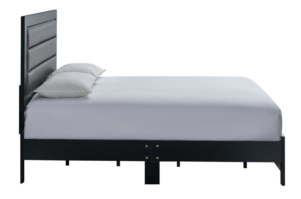 English Elm Plano Full Bed with Faux Leather Headboard and Wood Grain Laminate Modern Frame Black B078P498685