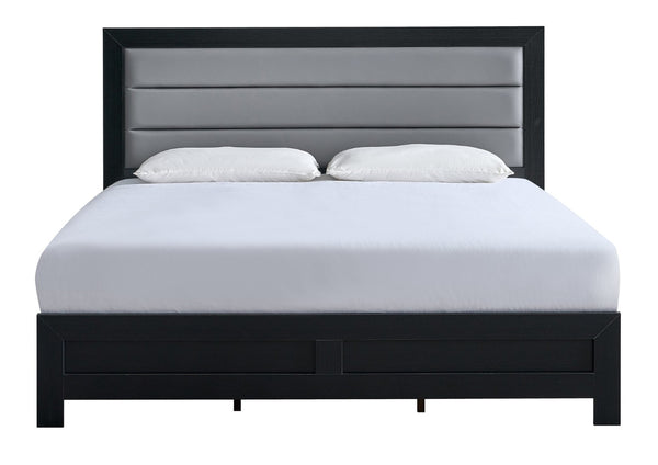 English Elm Plano Full Bed with Faux Leather Headboard and Wood Grain Laminate Modern Frame Black B078P498685