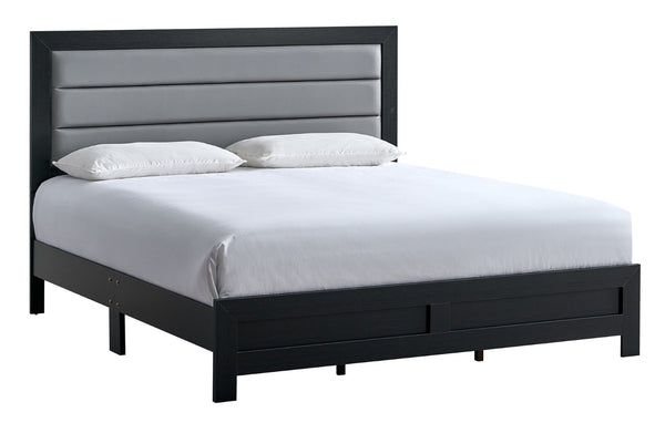 English Elm Plano Full Bed with Faux Leather Headboard and Wood Grain Laminate Modern Frame Black B078P498685