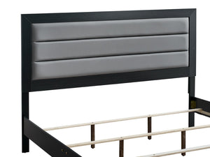 English Elm Plano Full Bed with Faux Leather Headboard and Wood Grain Laminate Modern Frame Black B078P498685