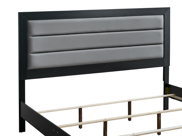 English Elm Plano Full Bed with Faux Leather Headboard and Wood Grain Laminate Modern Frame Black B078P498685