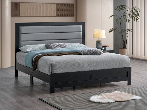 English Elm Plano King Bed Faux Leather Padded Headboard Wood Grain Laminate Frame Bedroom Black B078P498686