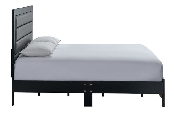 English Elm Plano King Bed Faux Leather Padded Headboard Wood Grain Laminate Frame Bedroom Black B078P498686