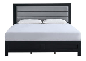 English Elm Plano King Bed Faux Leather Padded Headboard Wood Grain Laminate Frame Bedroom Black B078P498686
