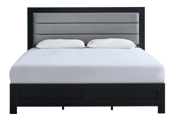 English Elm Plano King Bed Faux Leather Padded Headboard Wood Grain Laminate Frame Bedroom Black B078P498686