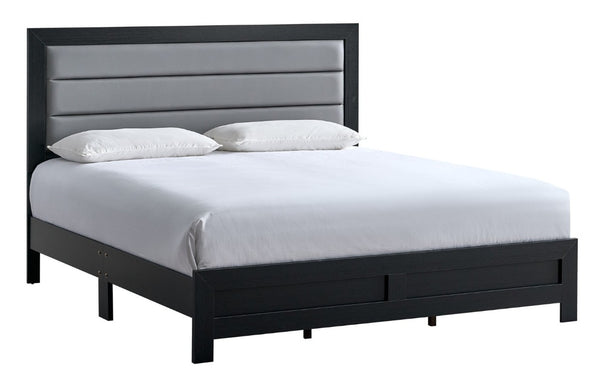 English Elm Plano King Bed Faux Leather Padded Headboard Wood Grain Laminate Frame Bedroom Black B078P498686