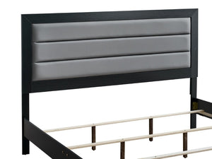English Elm Plano King Bed Faux Leather Padded Headboard Wood Grain Laminate Frame Bedroom Black B078P498686
