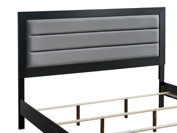 English Elm Plano King Bed Faux Leather Padded Headboard Wood Grain Laminate Frame Bedroom Black B078P498686