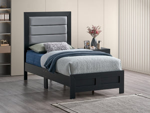 English Elm Plano Twin Bed Faux Leather Padded Headboard Wood Grain Laminate Frame Modern Youth Black B078P498688