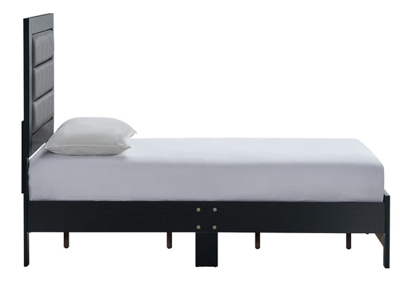 English Elm Plano Twin Bed Faux Leather Padded Headboard Wood Grain Laminate Frame Modern Youth Black B078P498688