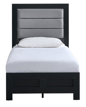English Elm Plano Twin Bed Faux Leather Padded Headboard Wood Grain Laminate Frame Modern Youth Black B078P498688
