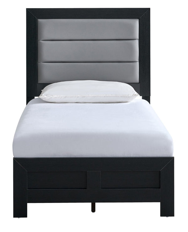 English Elm Plano Twin Bed Faux Leather Padded Headboard Wood Grain Laminate Frame Modern Youth Black B078P498688