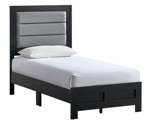 English Elm Plano Twin Bed Faux Leather Padded Headboard Wood Grain Laminate Frame Modern Youth Black B078P498688