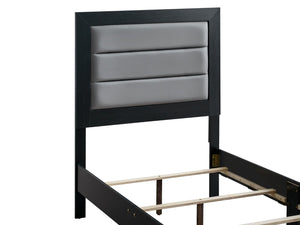 English Elm Plano Twin Bed Faux Leather Padded Headboard Wood Grain Laminate Frame Modern Youth Black B078P498688