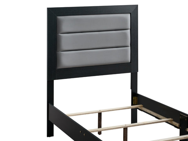 English Elm Plano Twin Bed Faux Leather Padded Headboard Wood Grain Laminate Frame Modern Youth Black B078P498688