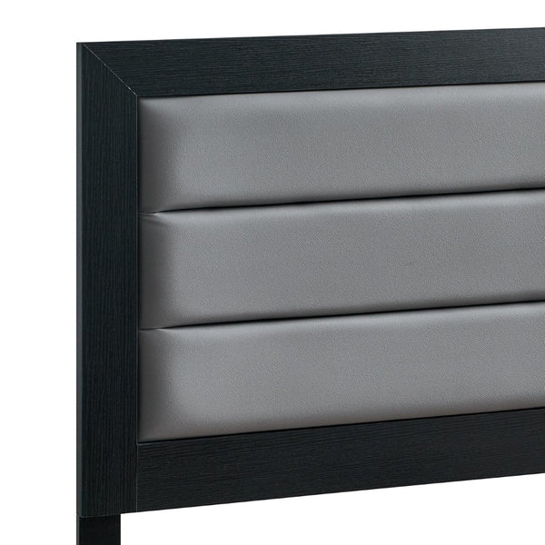 English Elm Plano Twin Bed Faux Leather Padded Headboard Wood Grain Laminate Frame Modern Youth Black B078P498688