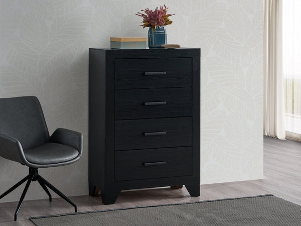 English Elm Plano Five Drawer Chest with Metal Hardware Wood Grain Laminate Modern Bedroom Storage Black B078P498689