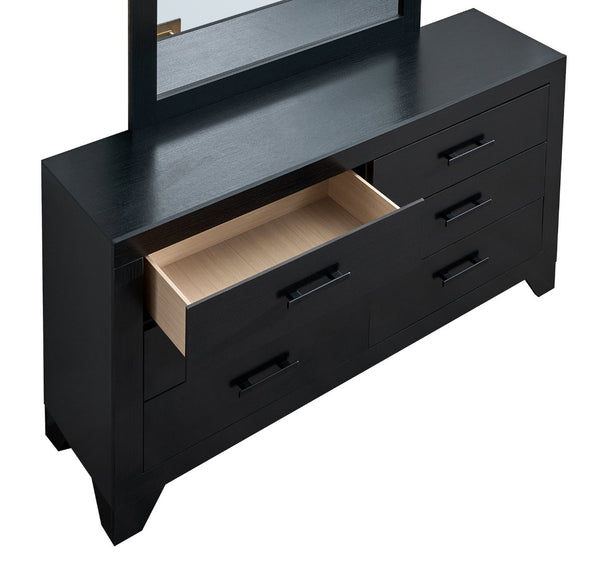 English Elm Plano Six Drawer Wide Dresser with Wood Grain Laminate and Modern Metal Hardware Black B078P498690
